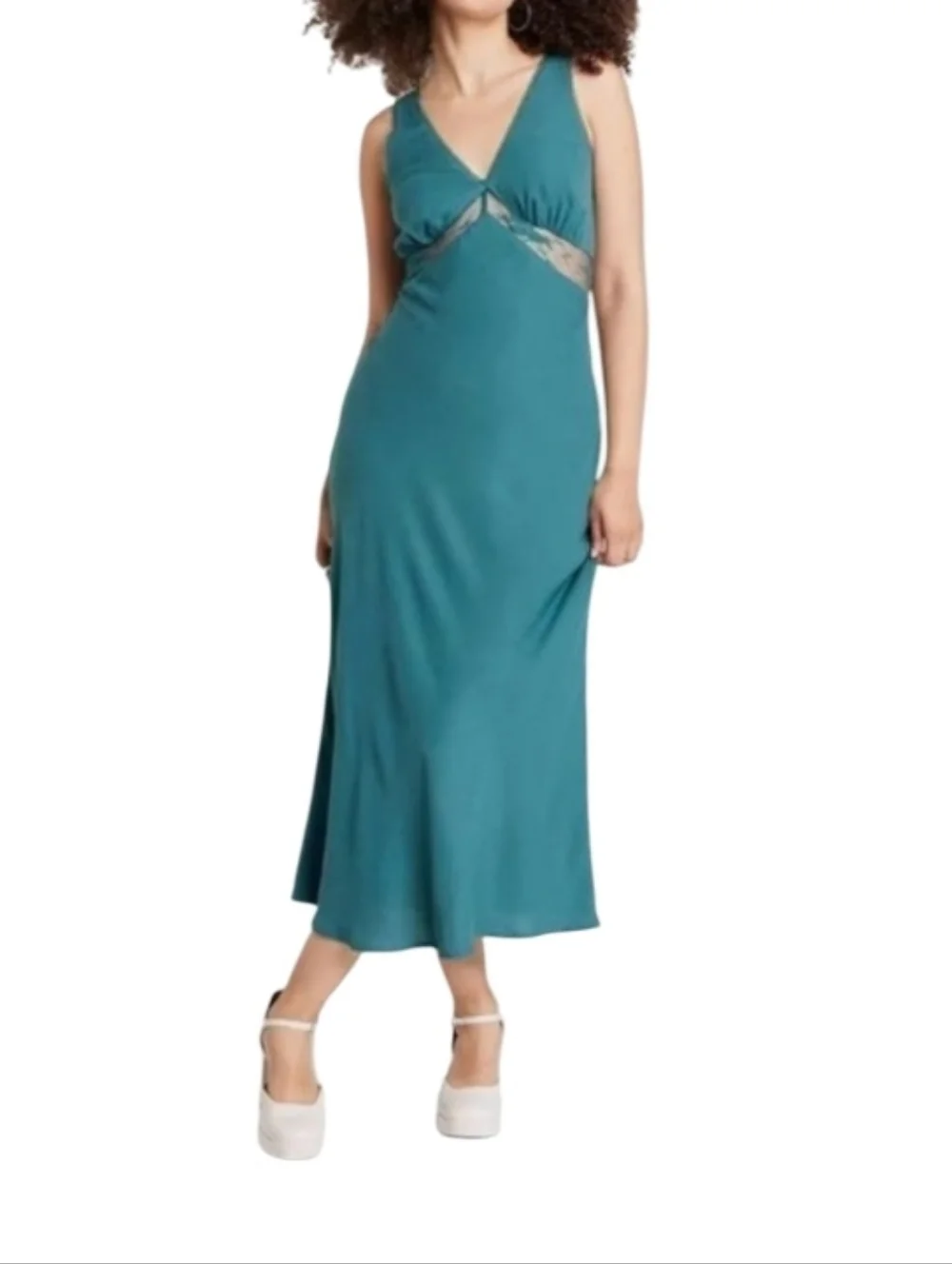 Teal V-Neck Satin Slip Dress Sz XxL Nwt - Picture 1 of 2